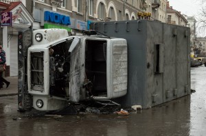 Ternopil riot 1 overturned truck