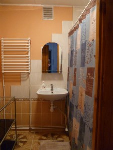 The shower room (toilet is in a small separate closet-size room)