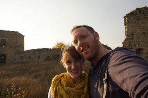 Sunset together at a castle