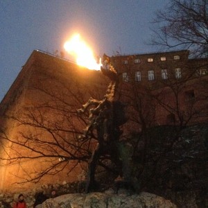 The dragon of Krakow, it really does breath fire!