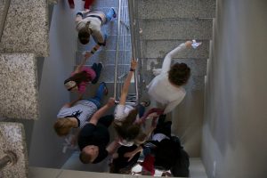 Traffic jam in the stairwell