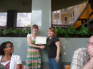 Giving Marilyn her TESOL certificate